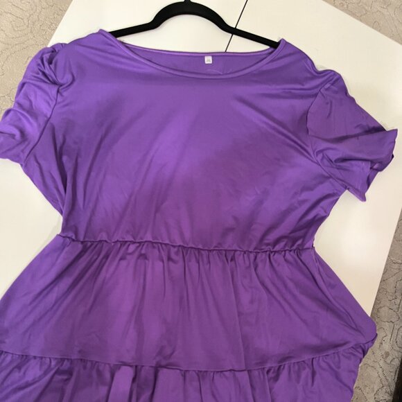Purple Tiered Short Sleeve Midi‎ Dress (Size Unknown) (2XL) (NEW) - Picture 10 of 16